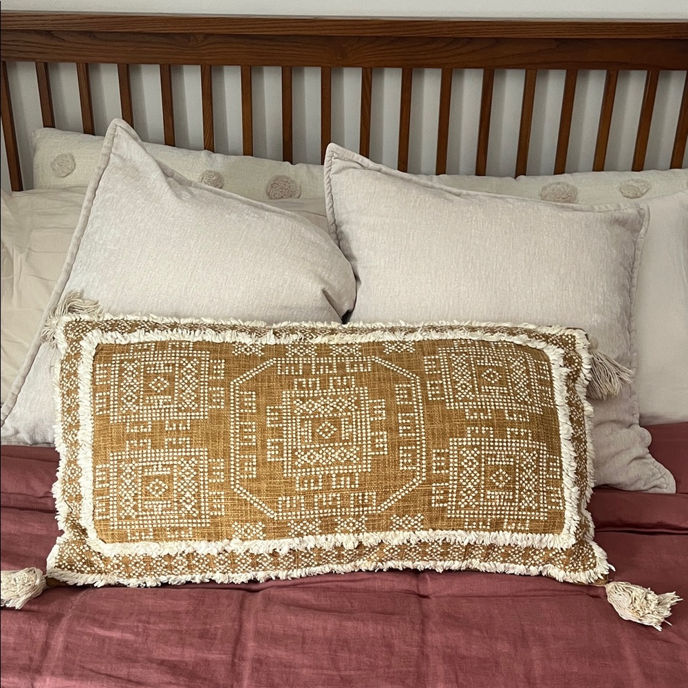 Bohemian Tan and White Decorative Pillow Case (insert not included)